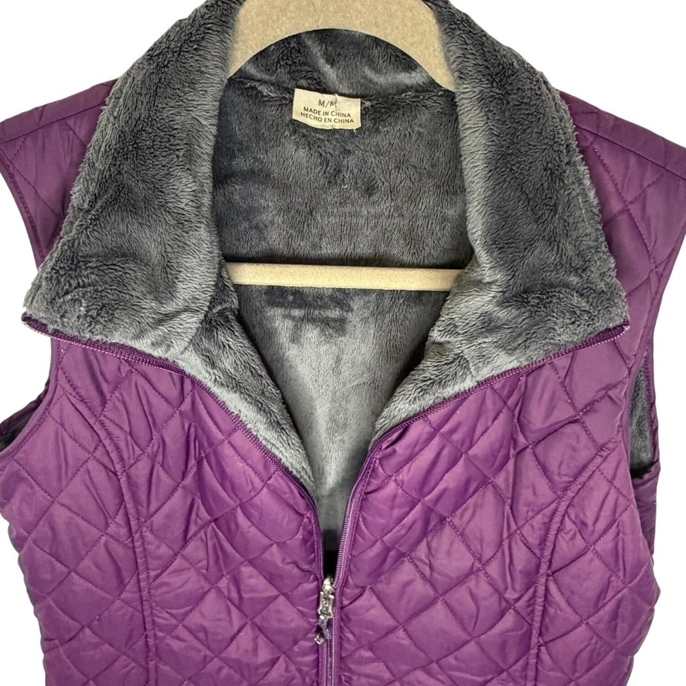 Free Country Reversible Vest Women Medium Purple Quilted Grey Faux Fur Gorpcore
